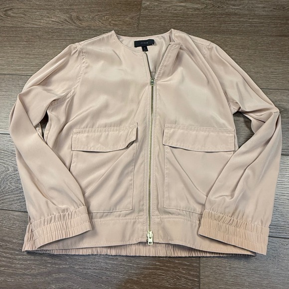 J. Crew Women's Lightweight Utility Bomber Jacket Zip Front Thin Silky M Neutral - Picture 2 of 12
